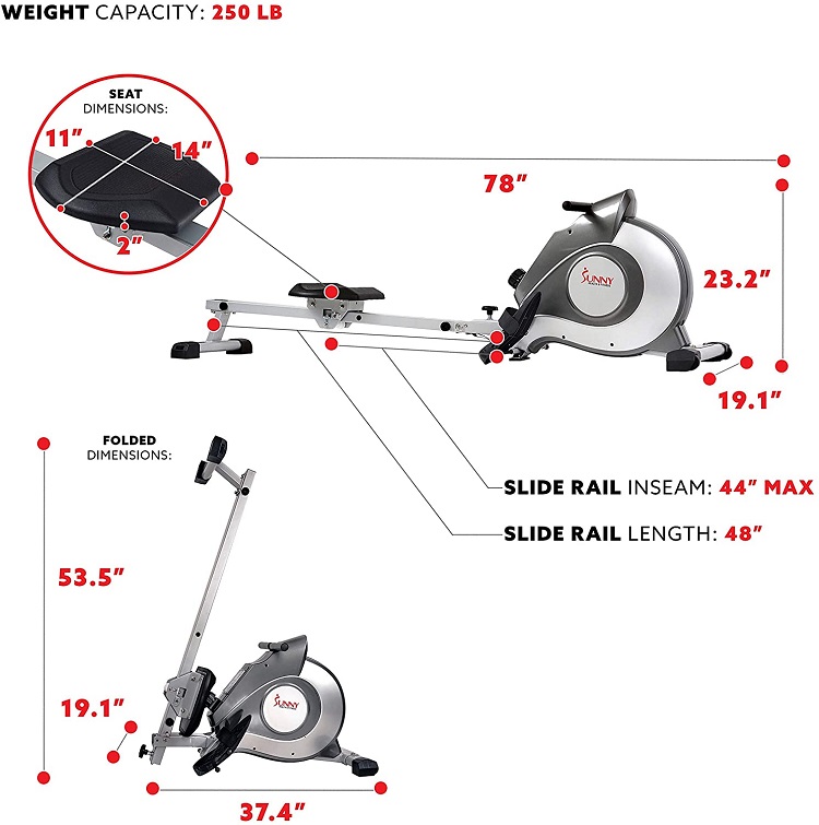 Sunny Health & Fitness Magnetic Rowing Machine dimensions