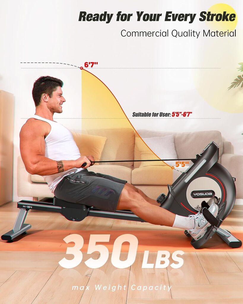 YOSUDA Magnetic Rowing Machine 350 LB Weight Capacity - 16 Levels Resistance for Home Use with LCD Monitor, Tablet Holder and Comfortable Seat Cushion