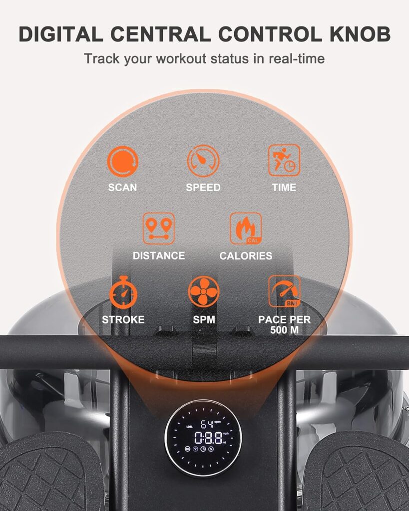 ECHANFIT Magnetic/Water Rowing Machine for Home Use Rower with Adjustable Resistance, LCD Monitor, Tablet Holder and 350 LB Weight Capacity, Optional Bluetooth Function and Free App