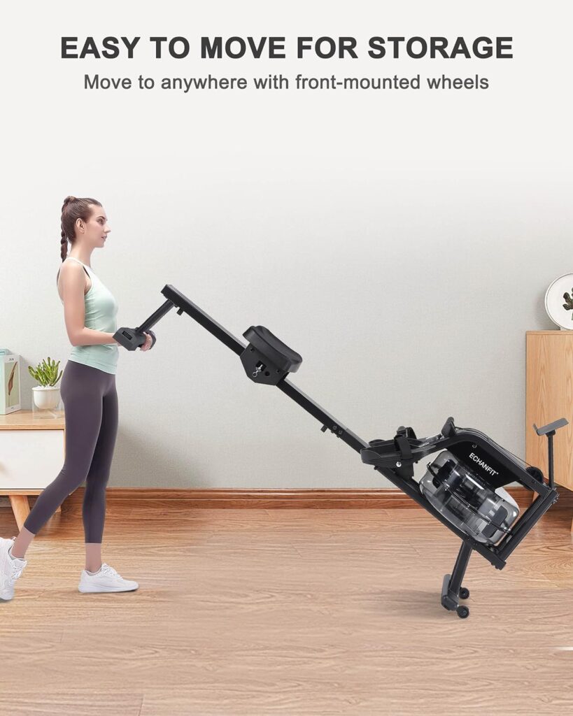 ECHANFIT Magnetic/Water Rowing Machine for Home Use Rower with Adjustable Resistance, LCD Monitor, Tablet Holder and 350 LB Weight Capacity, Optional Bluetooth Function and Free App