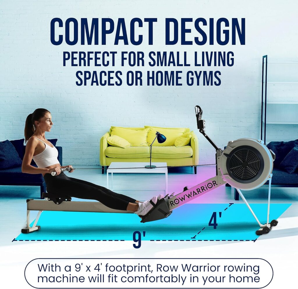 Row Warrior Air Rowing Machine | Foldable Gym-Quality Row Machine | 10- Damper Levels Cardio Machine for Full-Body Workout | Rowing Machine for Home Use with LED-Monitor | Rower Machine for Home Gym