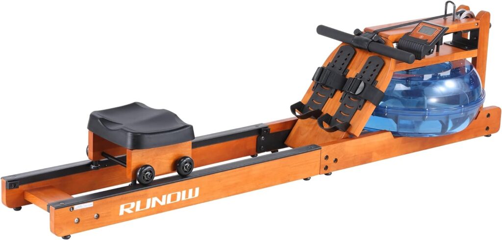 RUNOW Water Rowing Machine, Wood Water Rower with LCD Monitor Water Resistance Wooden Rower Machine for Home Use 300 350 LBS Capacity