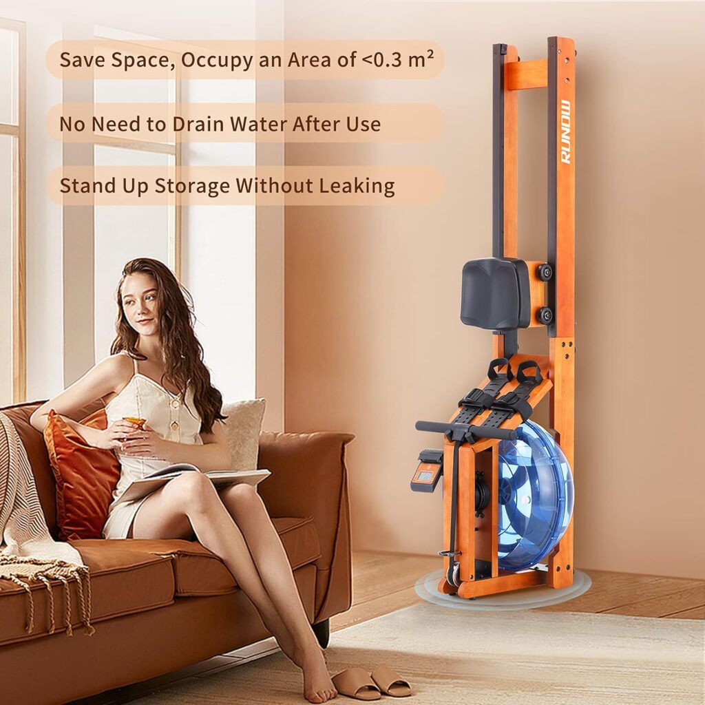 RUNOW Water Rowing Machine, Wood Water Rower with LCD Monitor Water Resistance Wooden Rower Machine for Home Use 300 350 LBS Capacity