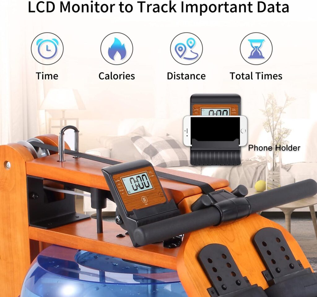 RUNOW Water Rowing Machine, Wood Water Rower with LCD Monitor Water Resistance Wooden Rower Machine for Home Use 300 350 LBS Capacity