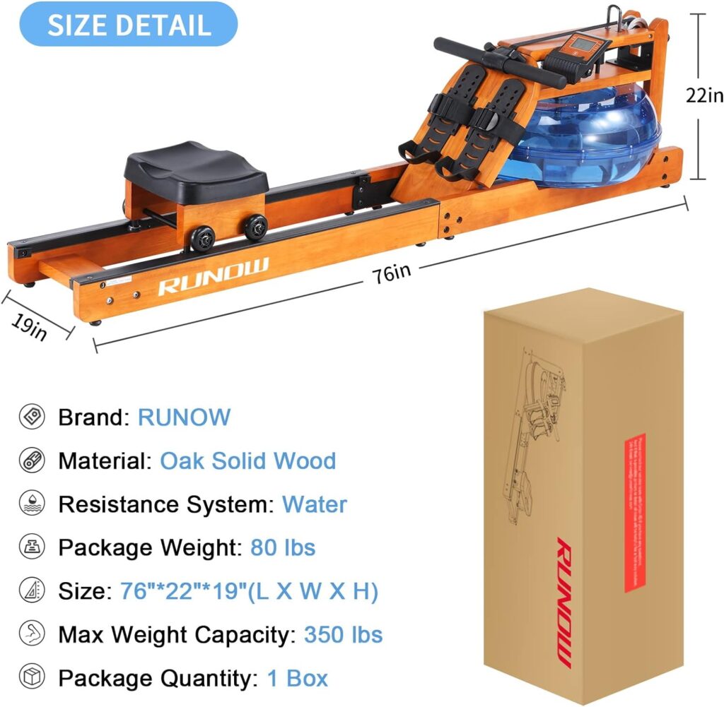 RUNOW Water Rowing Machine, Wood Water Rower with LCD Monitor Water Resistance Wooden Rower Machine for Home Use 300 350 LBS Capacity