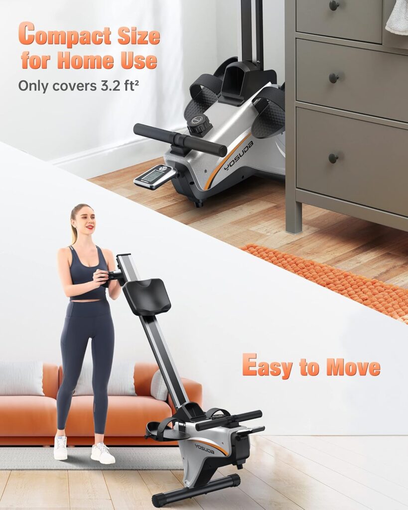 YOSUDA Magnetic Rowing Machine, Compact Rower for Home Use with LCD Monitor and Comfortable Seat Cushion