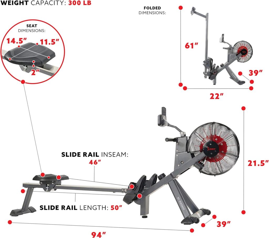 Sunny Health  Fitness Dual Air and Magnetic Resistance Rowing Machine