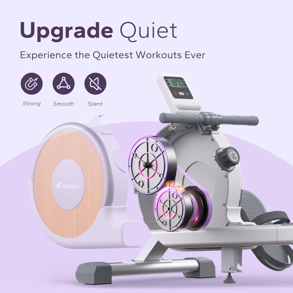 MERACH Rowing Machine, Magnetic Rower Machine for Home, 16 Levels of Quiet Resistance, Dual Slide Rail with Max 350lb Weight Capacity, App Compatible