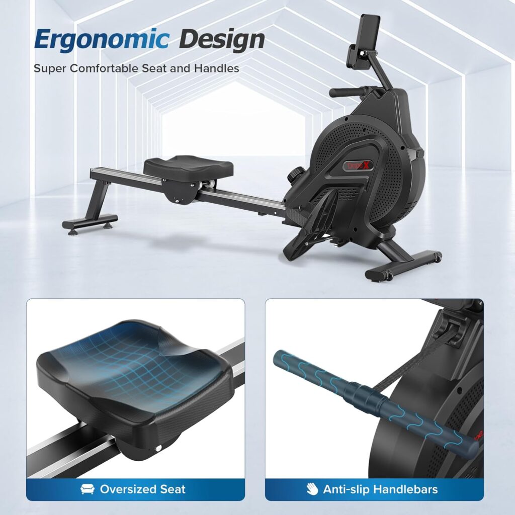 Rowing Machine, Rowing Machines for Home Use 350 LB Weight Capacity, [Professional Competition Steel] Dripex Magnetic Rower with Aluminum Slide Rail, LCD Monitor, Row Machine for Cardio Training