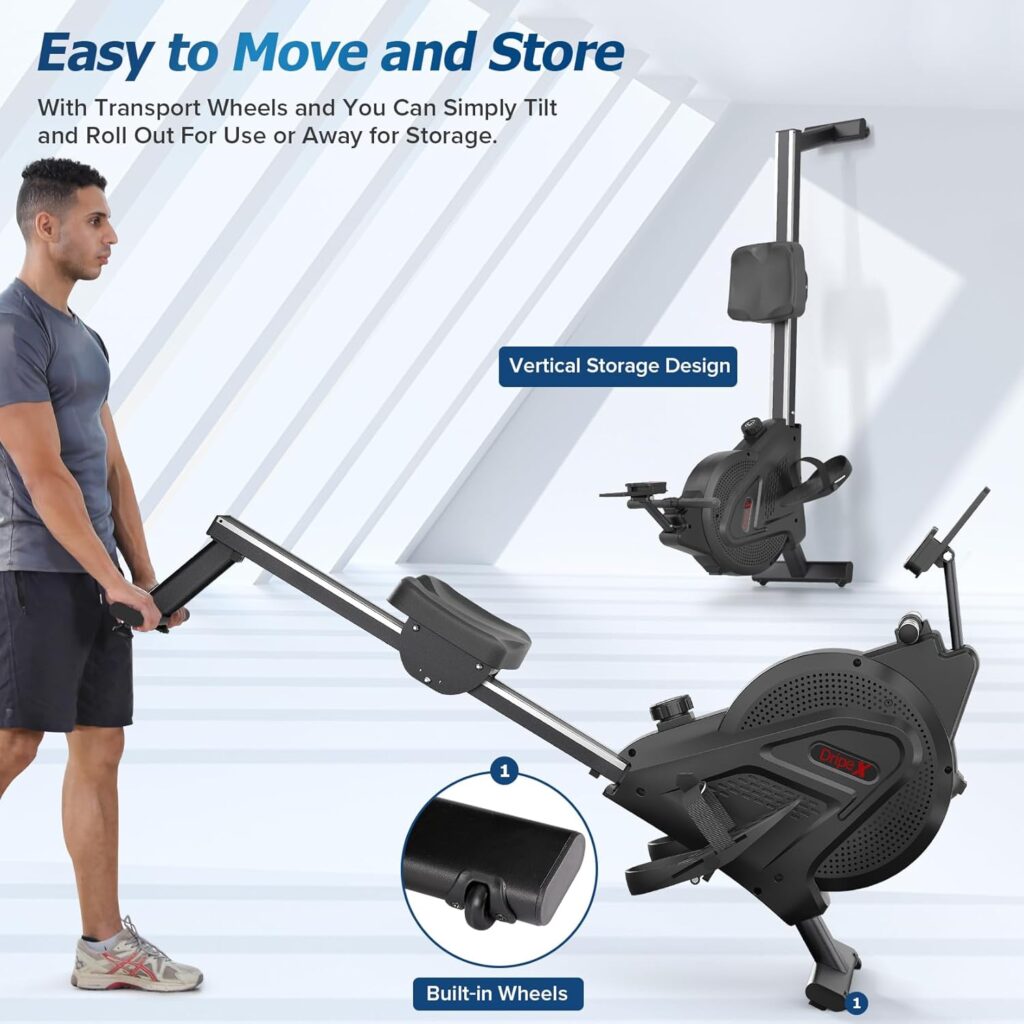 Rowing Machine, Rowing Machines for Home Use 350 LB Weight Capacity, [Professional Competition Steel] Dripex Magnetic Rower with Aluminum Slide Rail, LCD Monitor, Row Machine for Cardio Training