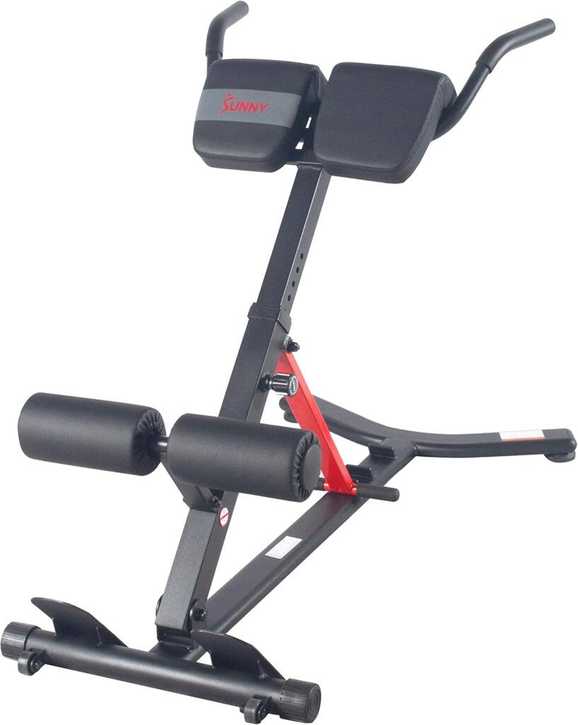 Sunny Health  Fitness Foldable Hyperextension Roman Chair w/Back Extension, Home Gym Sit Up Bench for Glute  Ab Workouts, Optional Adjustment Incline  Multi-Function Heavy-Duty Exercise Equipment