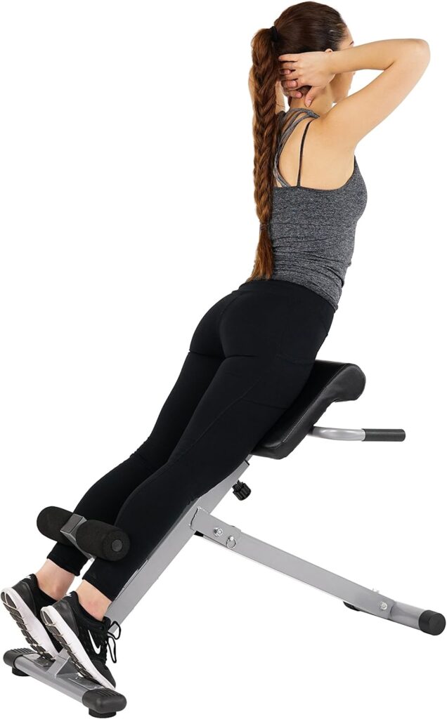 Sunny Health  Fitness Foldable Hyperextension Roman Chair w/Back Extension, Home Gym Sit Up Bench for Glute  Ab Workouts, Optional Adjustment Incline  Multi-Function Heavy-Duty Exercise Equipment