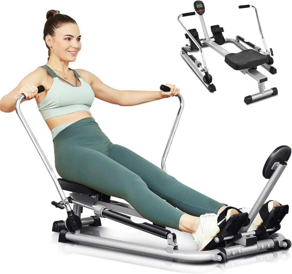 ANCHEER Rowing Machines for Home Use, Hydraulic Rowing Machine Foldable with 12 Resistance Levels  Upgraded LCD Monitor, Rower with Comfortable Seat Cushion for Full Body Exercise Cardio, Grey