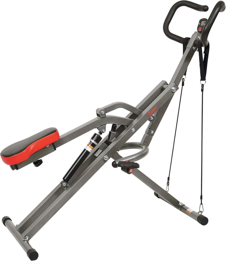 Sunny Health  Fitness Row-N-Ride PRO, Full Body Combo Squat Machine w/Optional Resistance Band, Easy Setup Ab Workout Exercise Equipment for Home, Whole Body Cardio, Optional SunnyFit App Connection