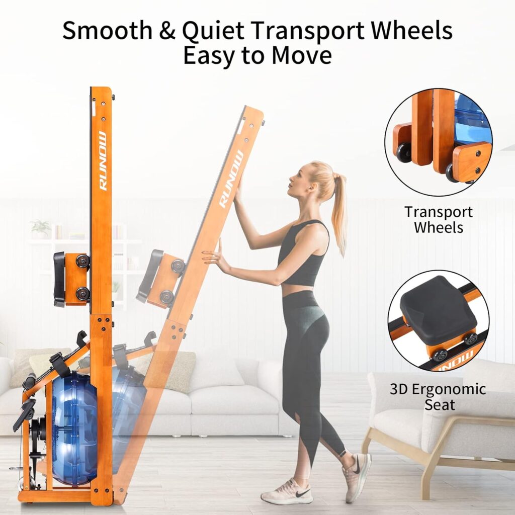 RUNOW Water Rowing Machine, Wood Water Rower with LCD Monitor Water Resistance Wooden Rower Machine for Home Use 300 350 LBS Capacity
