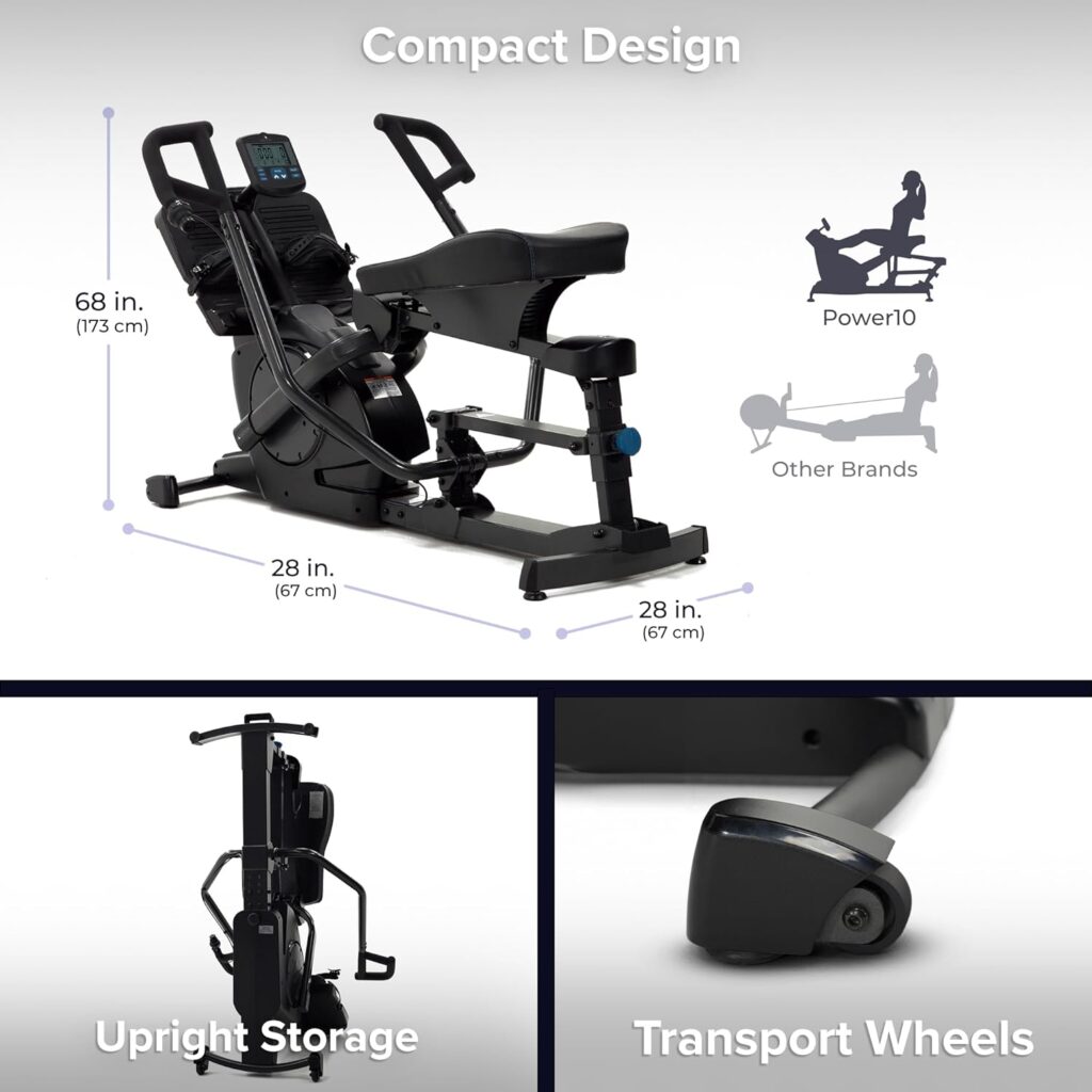 Teeter Power10 Rower with 2-Way Magnetic Resistance Elliptical Motion - Indoor Rowing Machine w/Bluetooth HRM Connectivity, Teeter Move App - Free Classes  Coaching