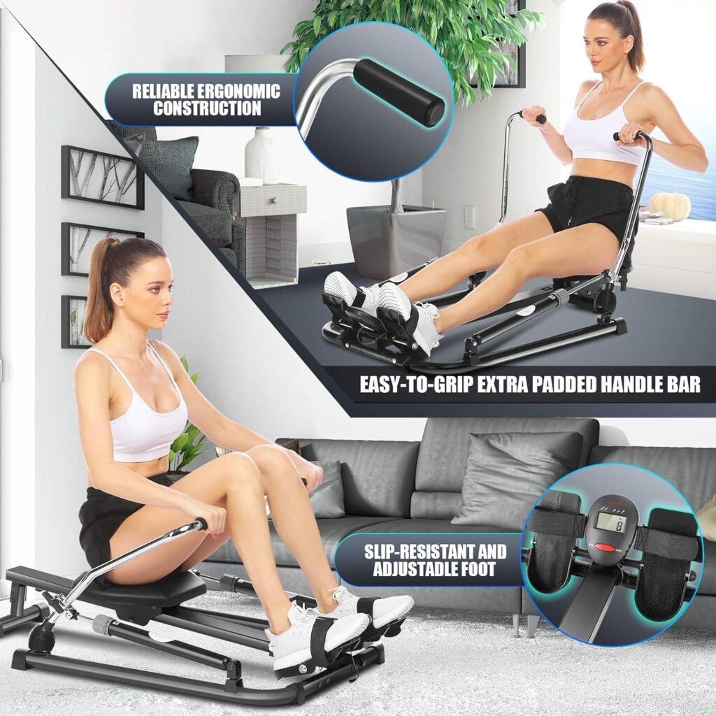 FUNMILY Rowing Machines for Home Use, Foldable Rowers, Exercise Equipment Cardio Training Fitness with 12 Level Smooth Hydraulic Resistance Black