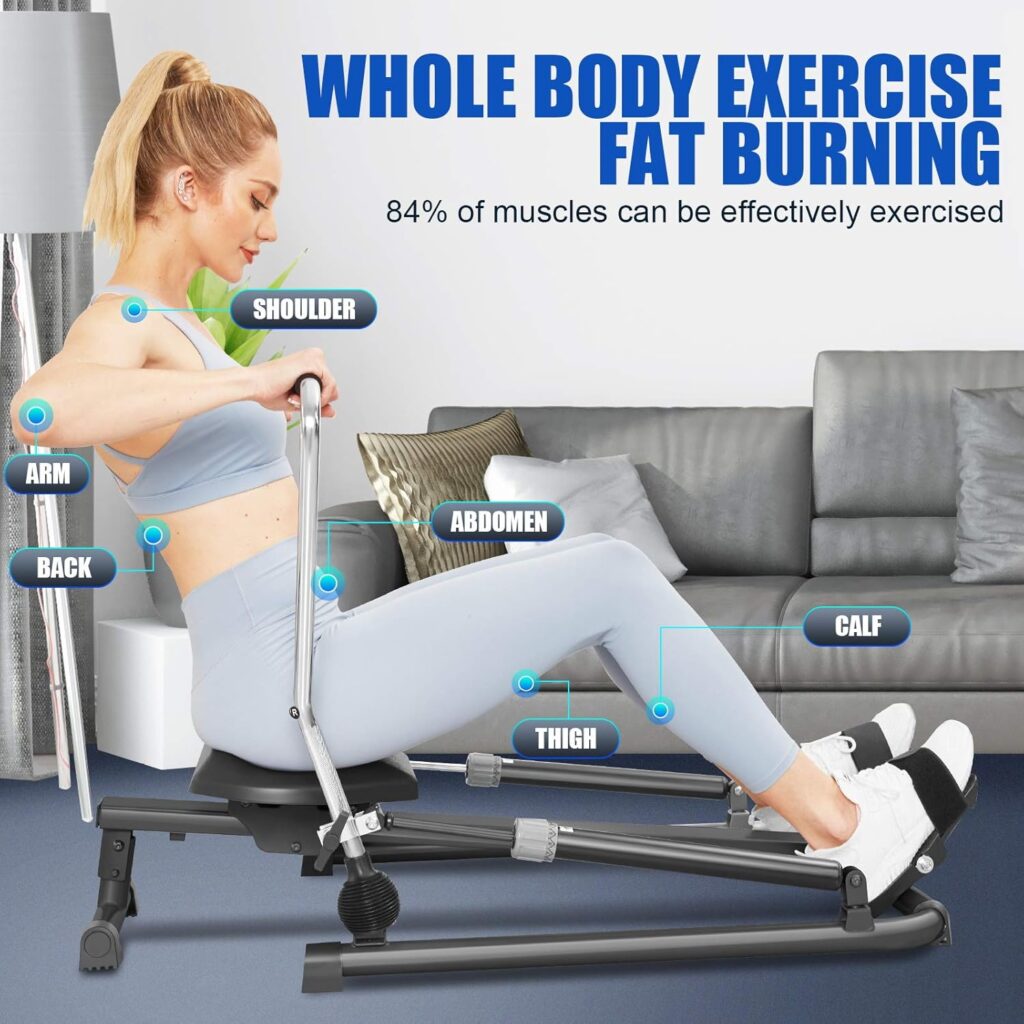 FUNMILY Rowing Machines for Home Use, Foldable Rowers, Exercise Equipment Cardio Training Fitness with 12 Level Smooth Hydraulic Resistance Black