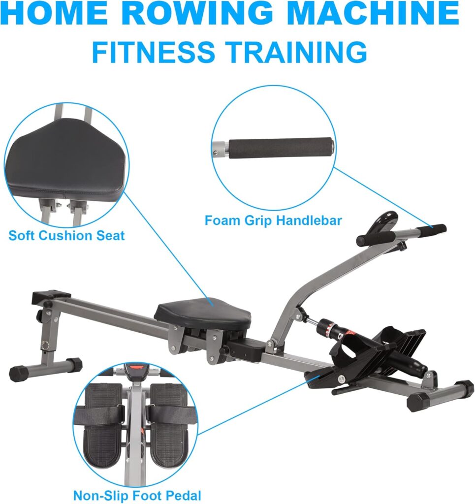 Hydraulic Rowing Machine for Home Use, Full Body Training Equipment with 12 Levels Adjustable Resistance, Foldable for Home Workout  Fitness, 260 Lbs Weight Capacity