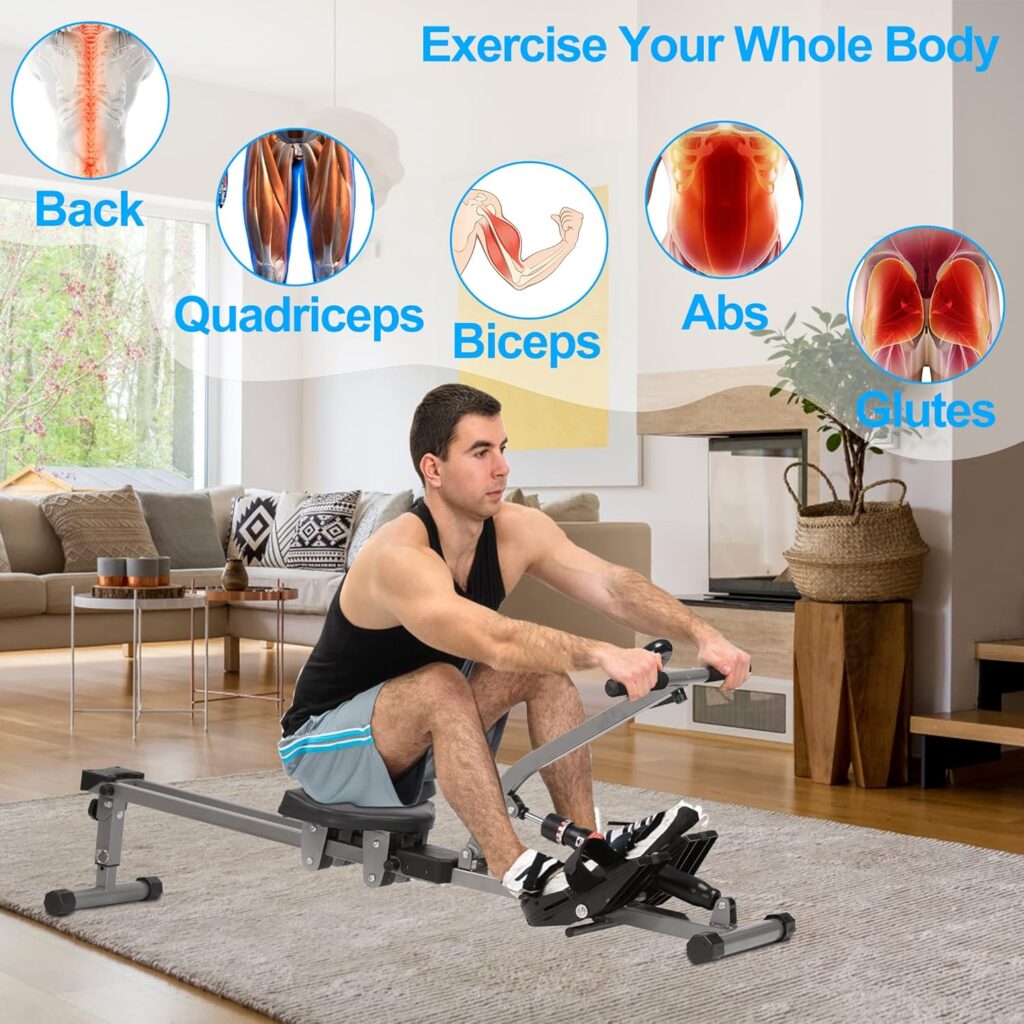 Hydraulic Rowing Machine for Home Use, Full Body Training Equipment with 12 Levels Adjustable Resistance, Foldable for Home Workout  Fitness, 260 Lbs Weight Capacity