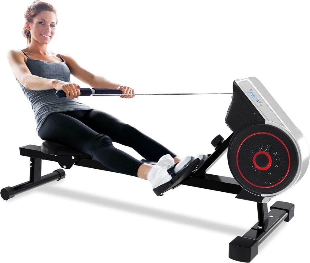SereneLife Digital Folding Rowing Machines Magnetic - 8 Level Magnetic Resistance Rowing Machine Exercise - Foldable Travel Portable Rower Fitness Trainer Rowing Machine with LCD Monitor