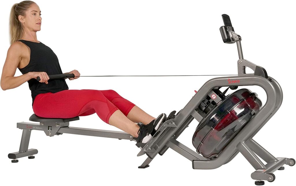 Sunny Health  Fitness Elite Water Rowing Machine with High Dynamic Resistance Vertical Tank, Low-Impact Full-Body Workout and Optional Free SunnyFit App Connectivity
