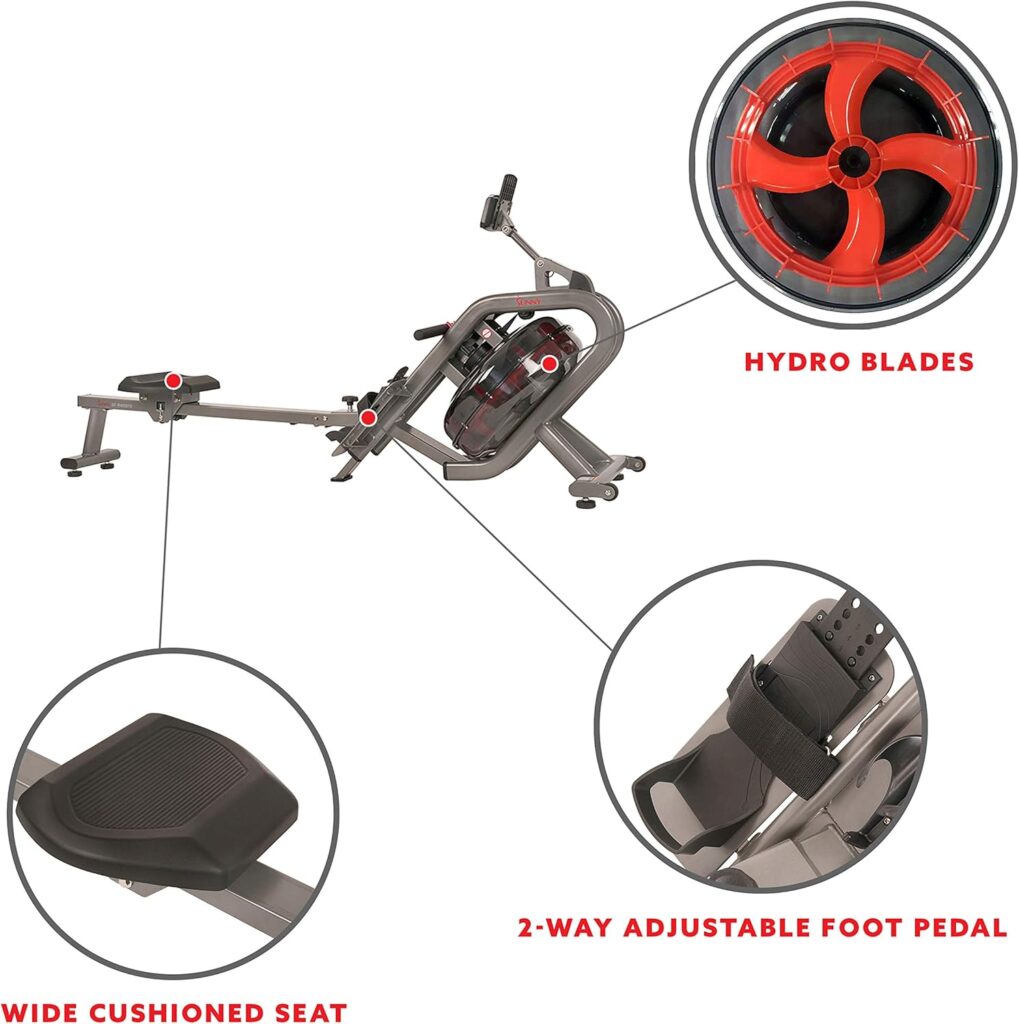 Sunny Health  Fitness Elite Water Rowing Machine with High Dynamic Resistance Vertical Tank, Low-Impact Full-Body Workout and Optional Free SunnyFit App Connectivity