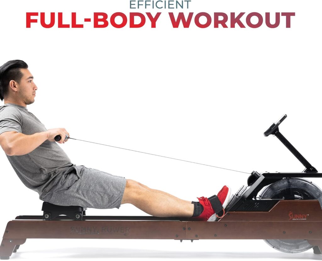 Sunny Health  Fitness Elite Water Rowing Machine with High Dynamic Resistance Vertical Tank, Low-Impact Full-Body Workout and Optional Free SunnyFit App Connectivity