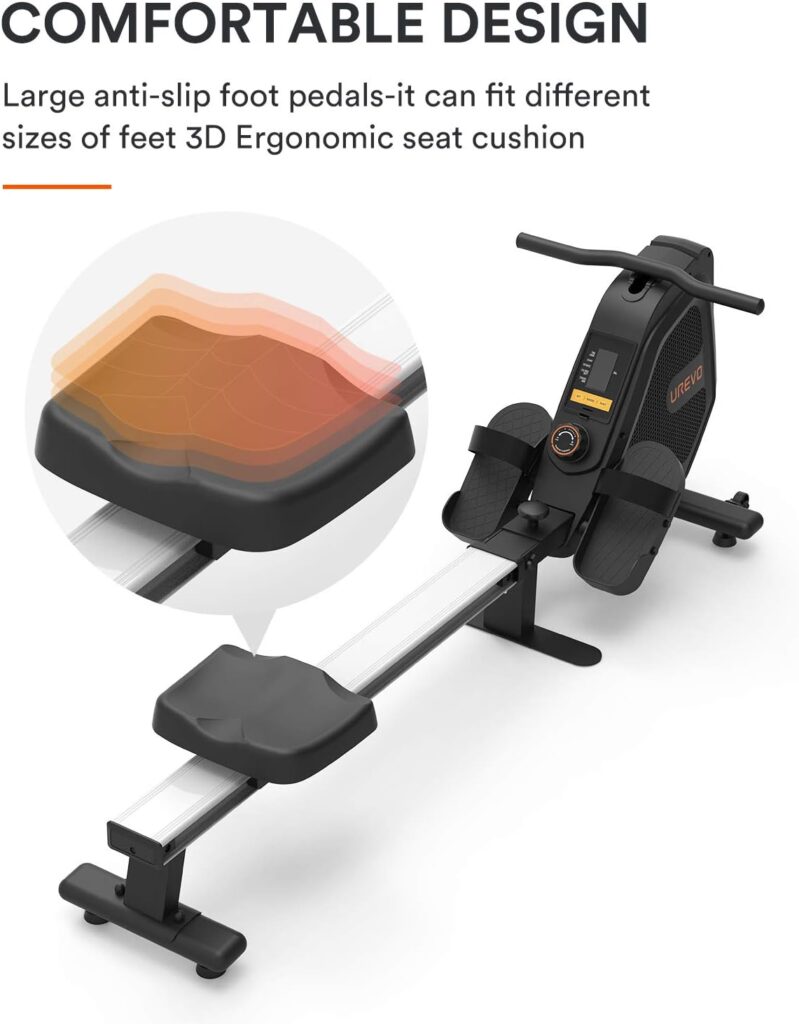 UREVO Foldable Rowing Machine Rower, Magnetic Row Machine Folding Exercise Rower with Aluminum Rail, LCD Monitor,8 Level Adjustable Resistance,330 lb Weight Capacity