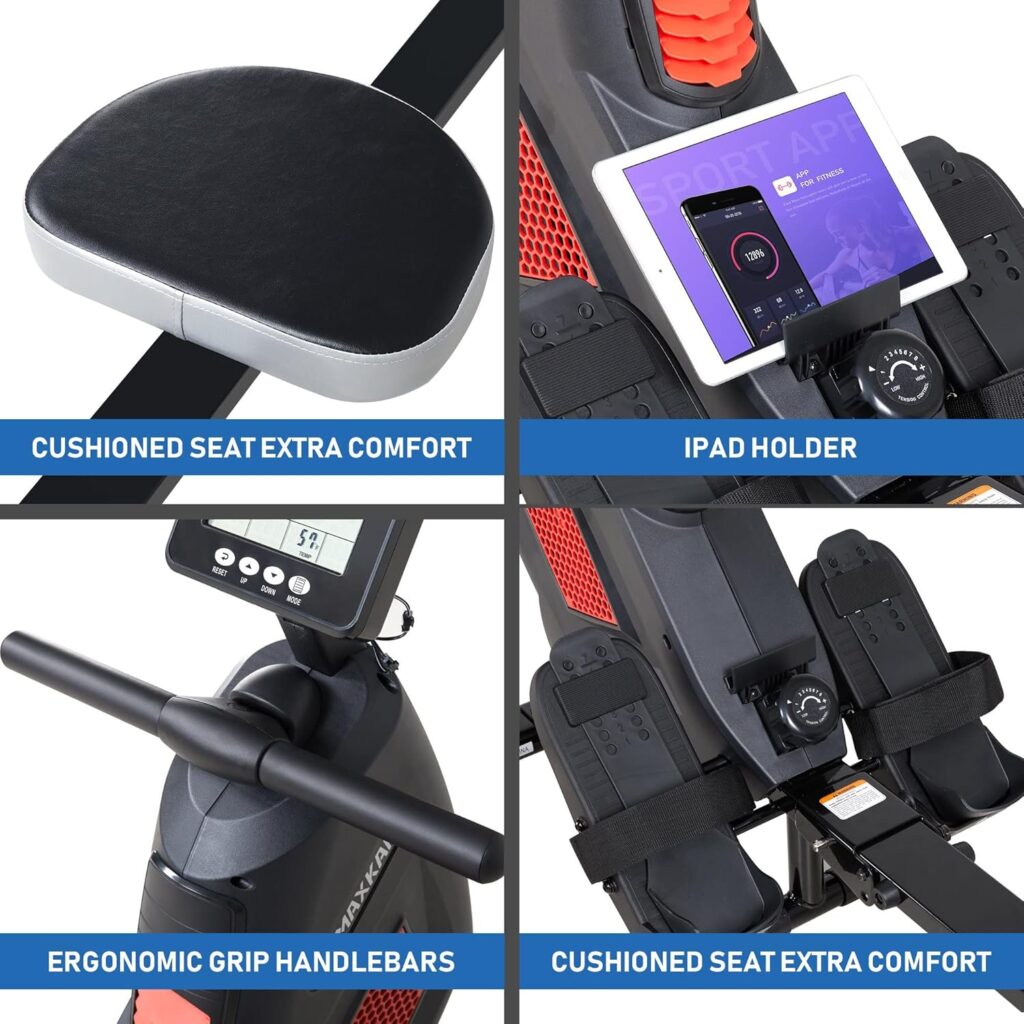 Foldable Rowing Machine Magnetic Rowing Machines Air Rower Exercise Equipment for Home Use w/8 Level of Quiet Smooth Resistance with LCD Monitor Large Rower Seat Cushion