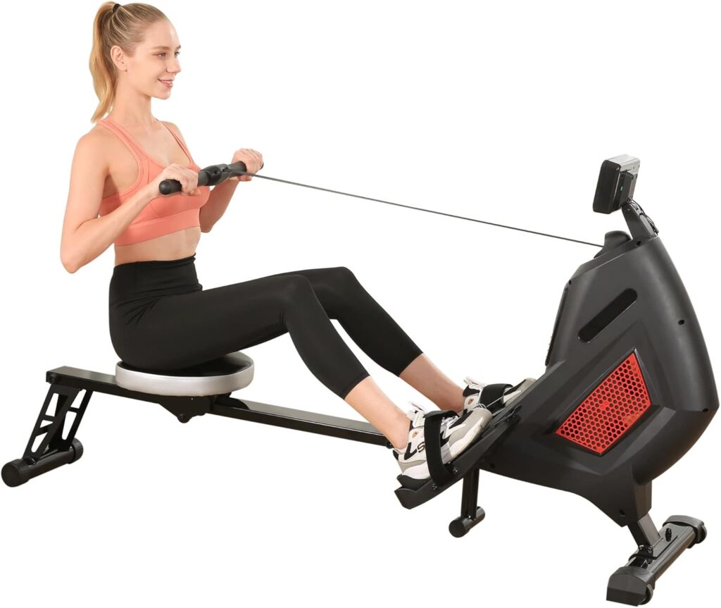 Foldable Rowing Machine Magnetic Rowing Machines Air Rower Exercise Equipment for Home Use w/8 Level of Quiet Smooth Resistance with LCD Monitor Large Rower Seat Cushion