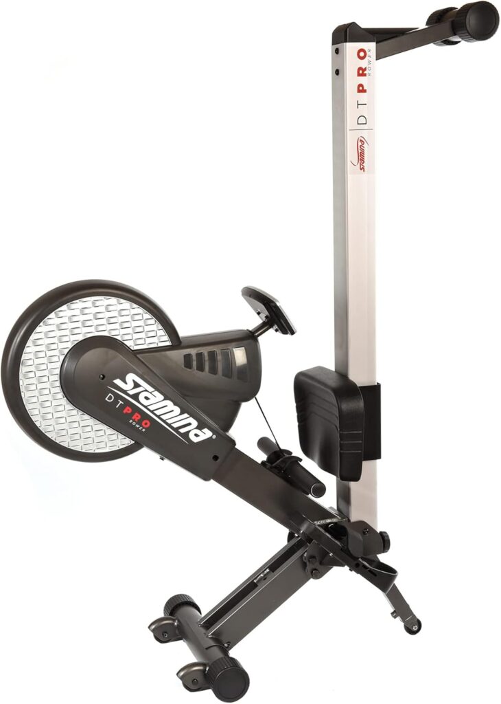 Stamina Pro Dual Air and Magnetic Resistance Rowing Machine Foldable w/Fitness Coaching App and Wireless Chest Strap Heart Monitor - Folding Rowing Machines for Home Use