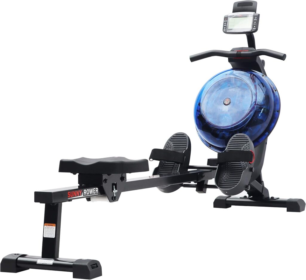 Sunny Health  Fitness Elite Water Rowing Machine with High Dynamic Resistance Vertical Tank, Low-Impact Full-Body Workout and Optional Free SunnyFit App Connectivity
