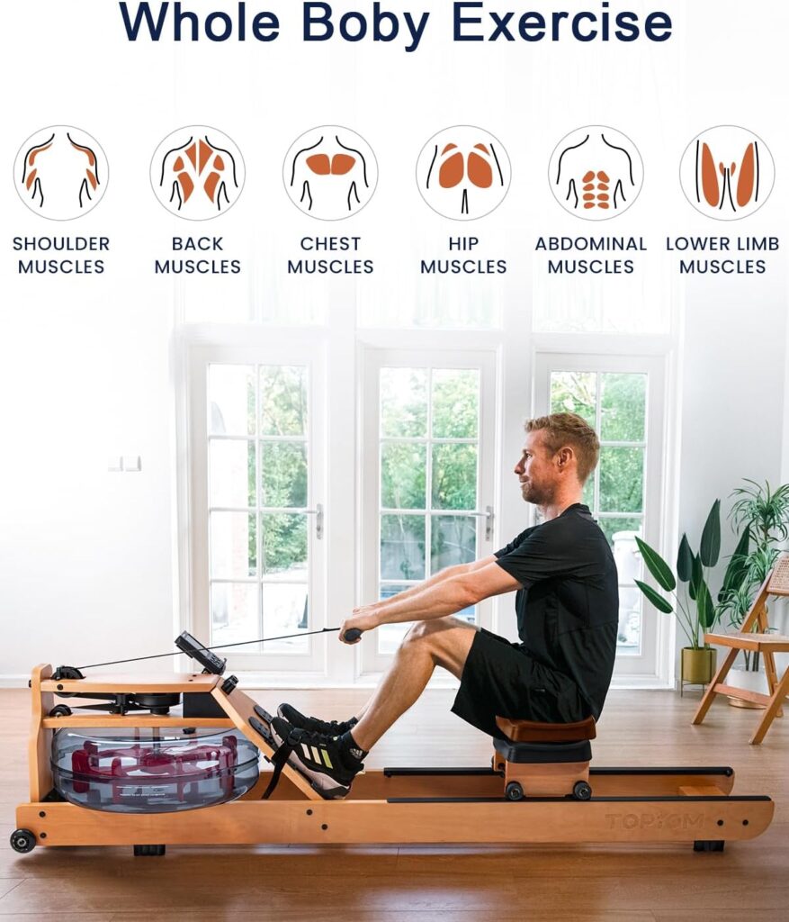 Water Rowing Machine for Home Use, Foldable Rower Machine with Dedicated Monitor  Bluetooth App, Upgraded Handle, Adjustable Footpad, Tablet Holder Water Rowing Machine