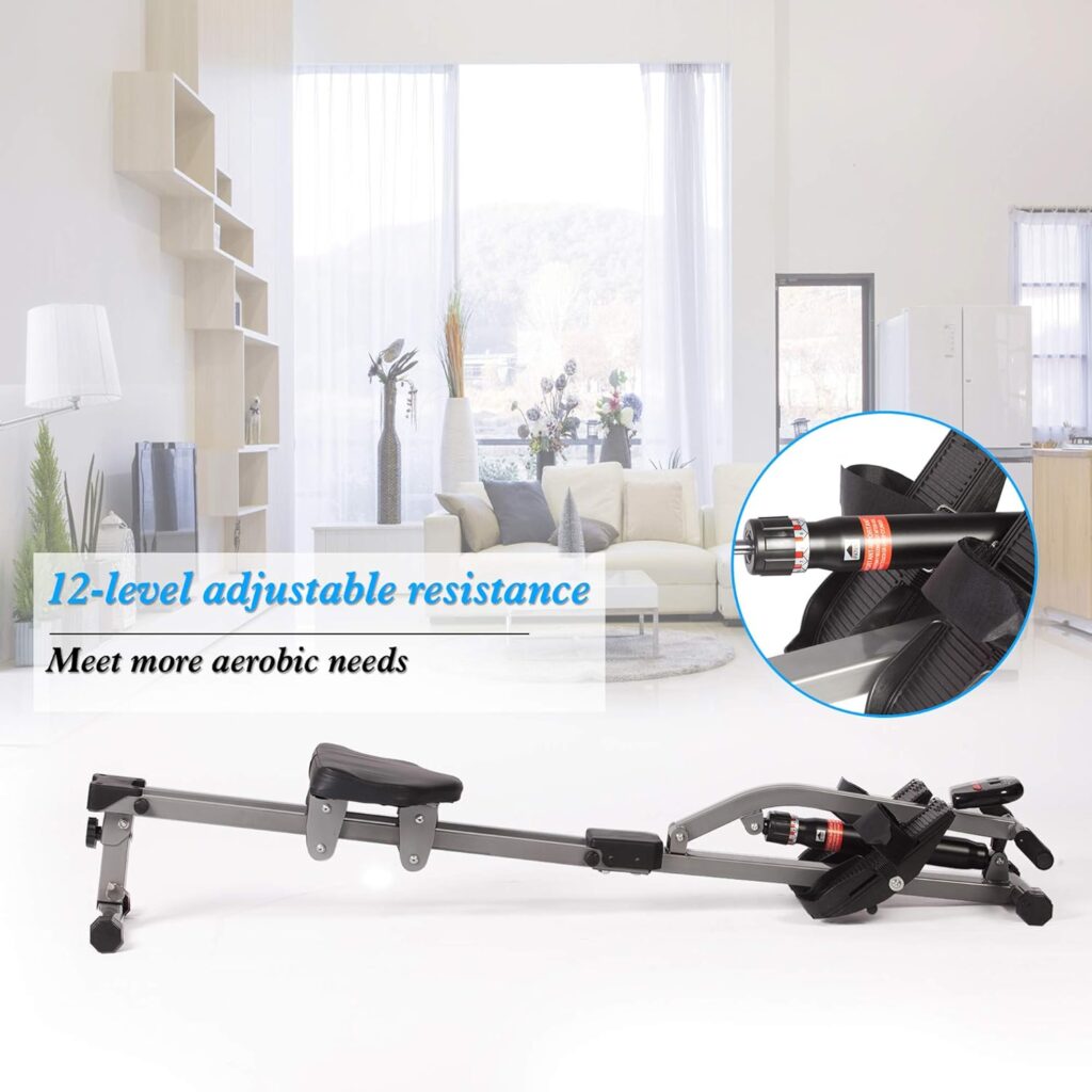 Livebest Foldable Hydraulic Rowing Machine 250lbs Weight Capacity Full Body Stamina Exercise Power with 12 Levels Adjustable Resistance,Home Gyms Training Equipment Fitness Indoor