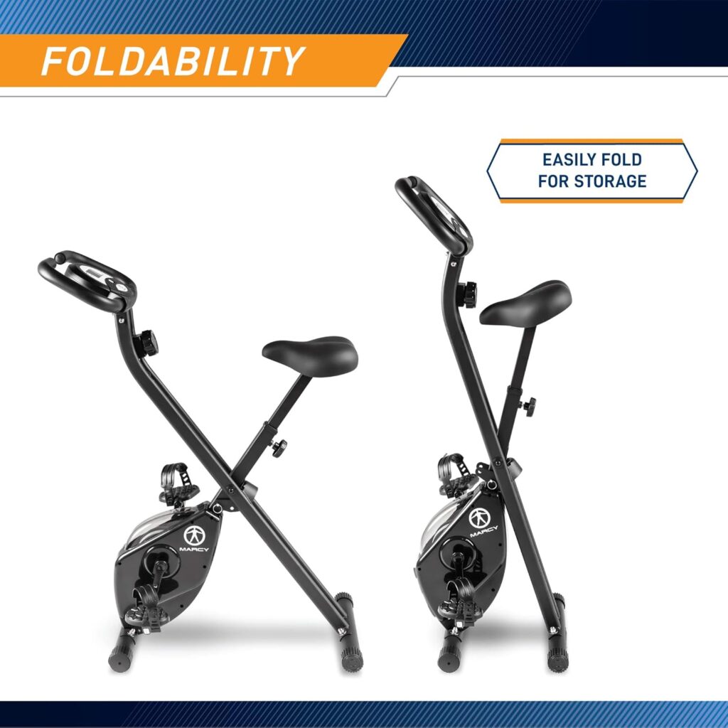 Marcy Foldable Upright Exercise Bike with Adjustable Resistance for Cardio Workout  Strength Training - Multiple Styles Available