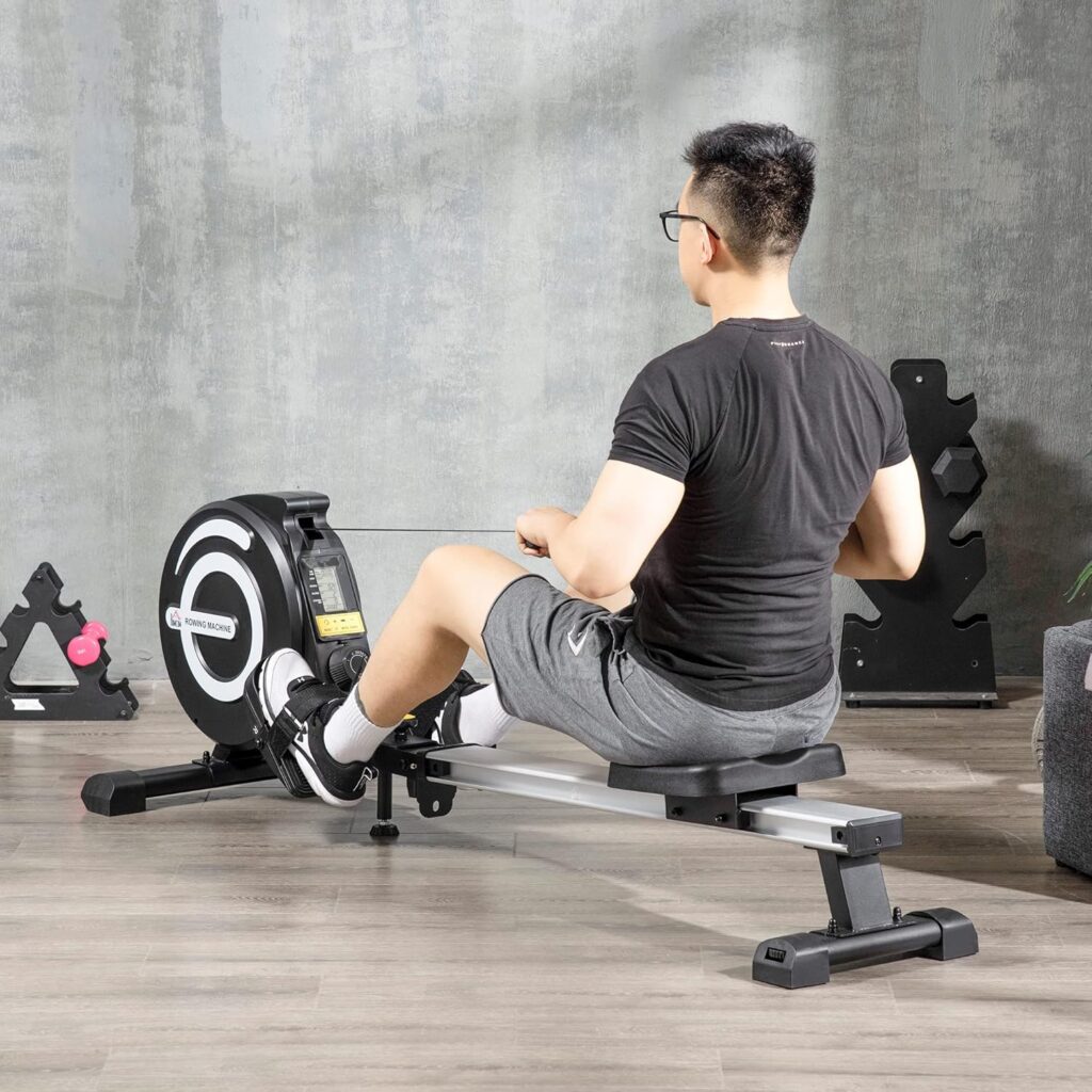 Soozier Magnetic Rowing Machine Adjustable Resistance Rower with LCD Digital Monitor Fully Body Health  Fitness for Home Use