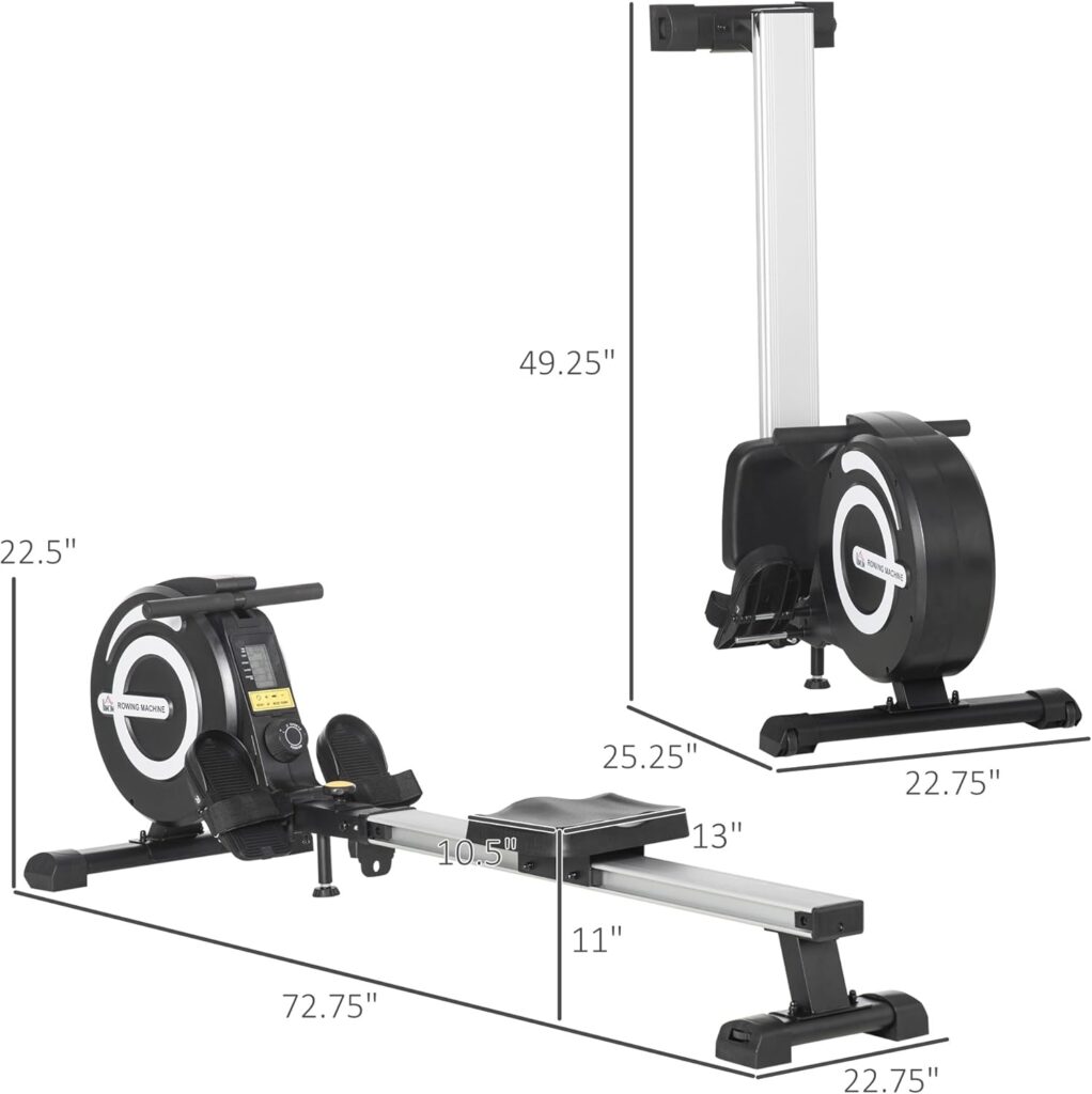 Soozier Magnetic Rowing Machine Adjustable Resistance Rower with LCD Digital Monitor Fully Body Health  Fitness for Home Use