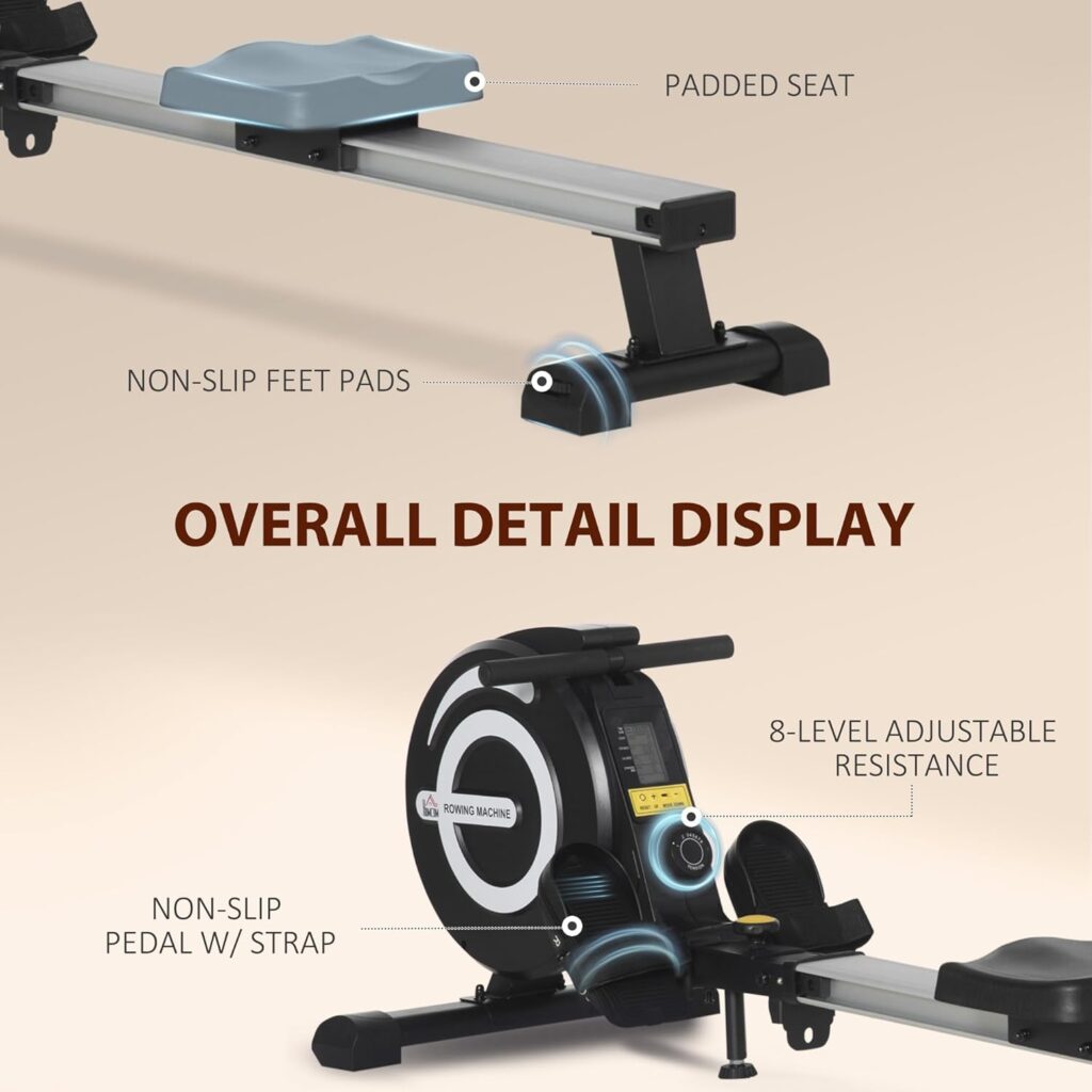 Soozier Magnetic Rowing Machine Adjustable Resistance Rower with LCD Digital Monitor Fully Body Health  Fitness for Home Use
