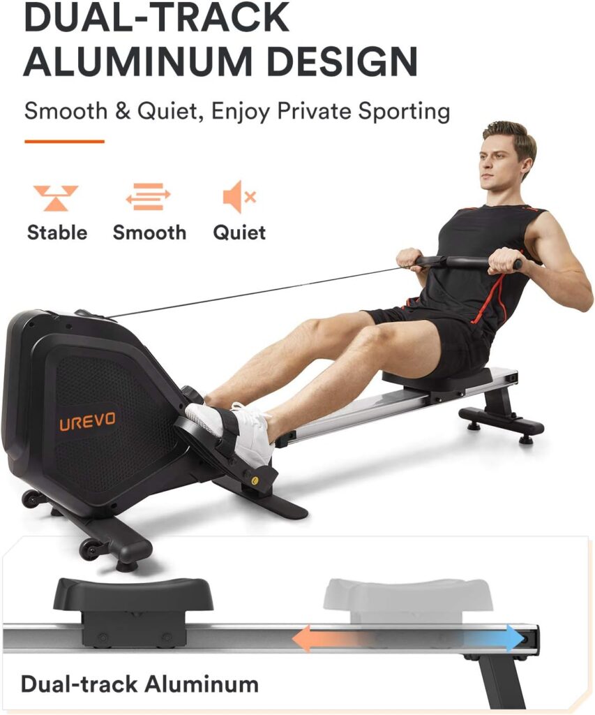 UREVO Foldable Rowing Machine Rower, Magnetic Row Machine Folding Exercise Rower with Aluminum Rail, LCD Monitor,8 Level Adjustable Resistance,330 lb Weight Capacity