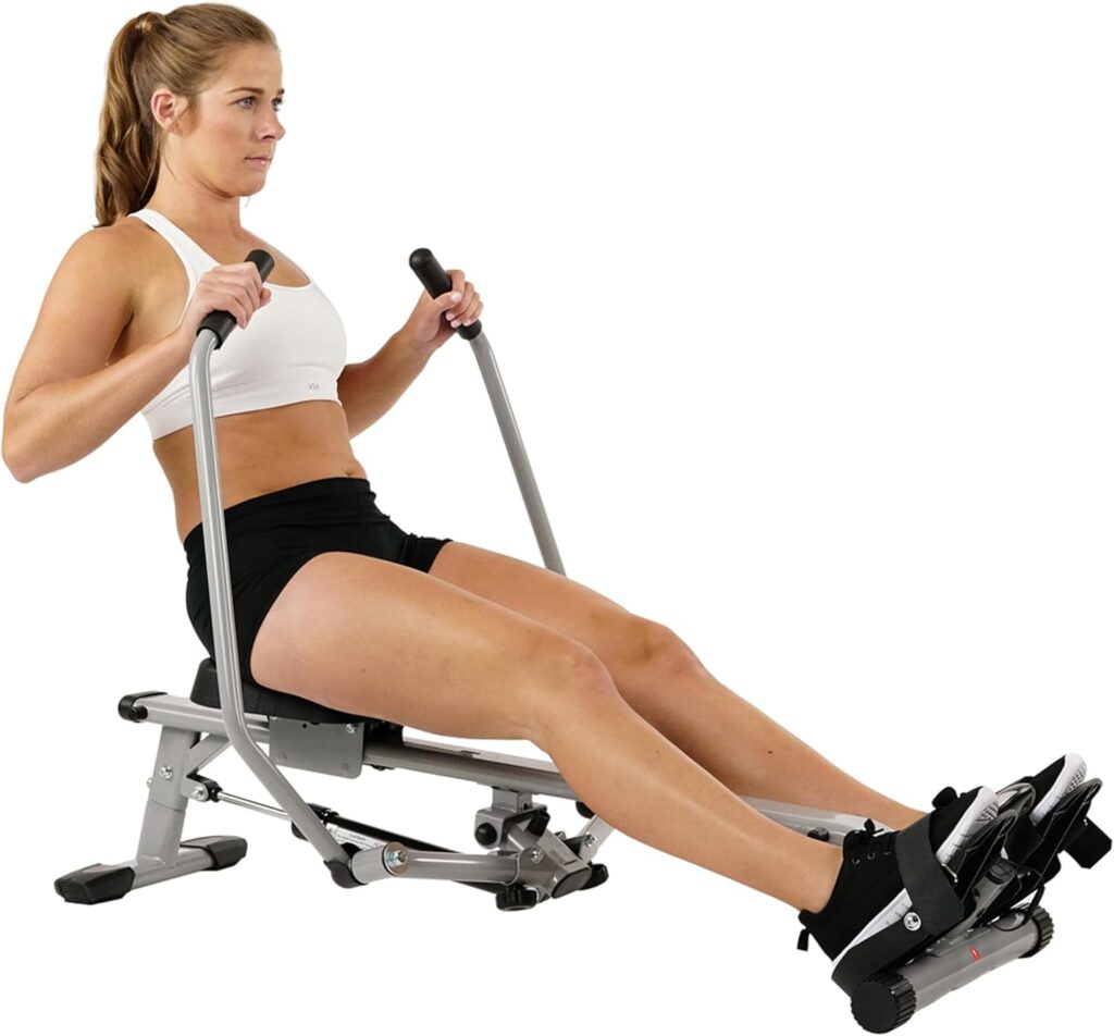 Sunny Health  Fitness Compact Full-Motion Rowing Machine w/Adjustable Resistance, Low-Impact Full-Body Workout Rower w/Long Slide Rail, Space-Saving Design, Optional Free SunnyFit App Connection