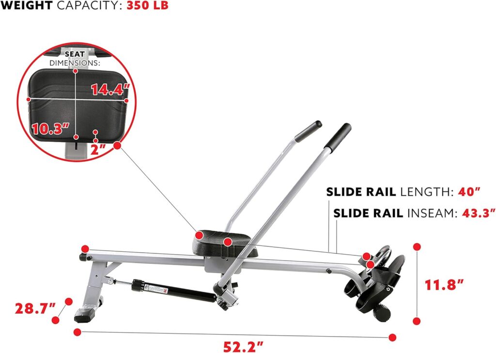 Sunny Health  Fitness Compact Full-Motion Rowing Machine w/Adjustable Resistance, Low-Impact Full-Body Workout Rower w/Long Slide Rail, Space-Saving Design, Optional Free SunnyFit App Connection