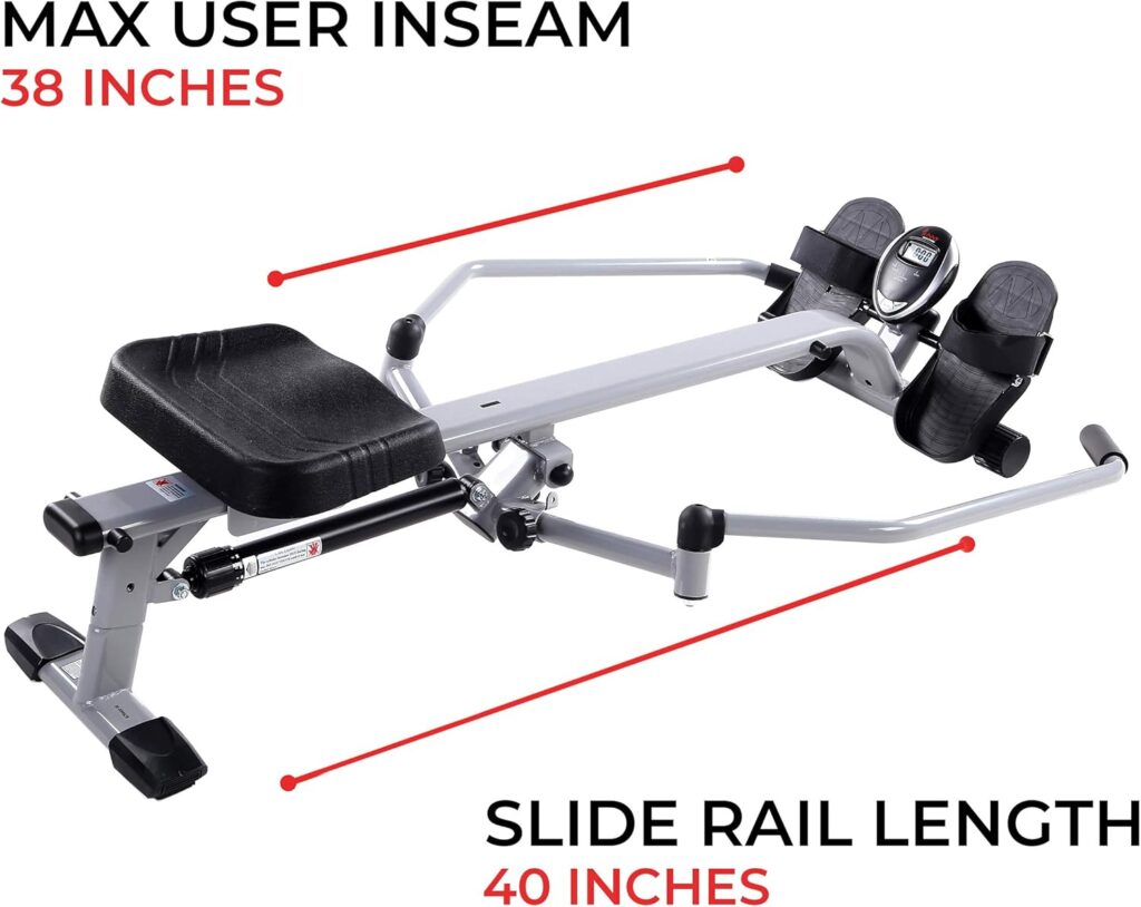 Sunny Health  Fitness Compact Full-Motion Rowing Machine w/Adjustable Resistance, Low-Impact Full-Body Workout Rower w/Long Slide Rail, Space-Saving Design, Optional Free SunnyFit App Connection