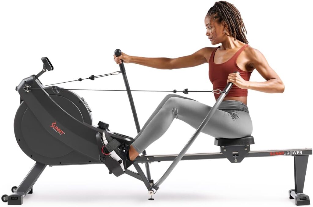 Sunny Health  Fitness Compact Full-Motion Rowing Machine w/Adjustable Resistance, Low-Impact Full-Body Workout Rower w/Long Slide Rail, Space-Saving Design, Optional Free SunnyFit App Connection Sunny Health  Fitness Compact Full-Motion Rowing Machine w/Adjustable Resistance, Low-Impact Full-Body Workout Rower w/Long Slide Rail, Space-Saving Design, Optional Free SunnyFit App Connection