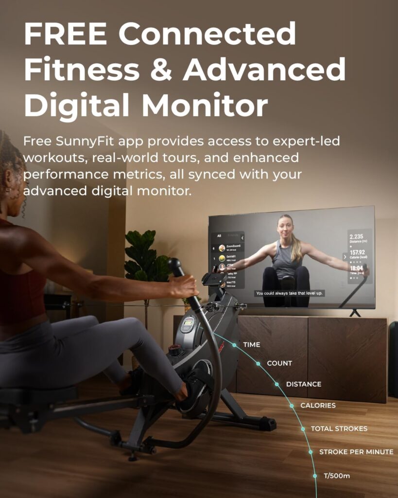Sunny Health  Fitness Compact Full-Motion Rowing Machine w/Adjustable Resistance, Low-Impact Full-Body Workout Rower w/Long Slide Rail, Space-Saving Design, Optional Free SunnyFit App Connection Sunny Health  Fitness Compact Full-Motion Rowing Machine w/Adjustable Resistance, Low-Impact Full-Body Workout Rower w/Long Slide Rail, Space-Saving Design, Optional Free SunnyFit App Connection