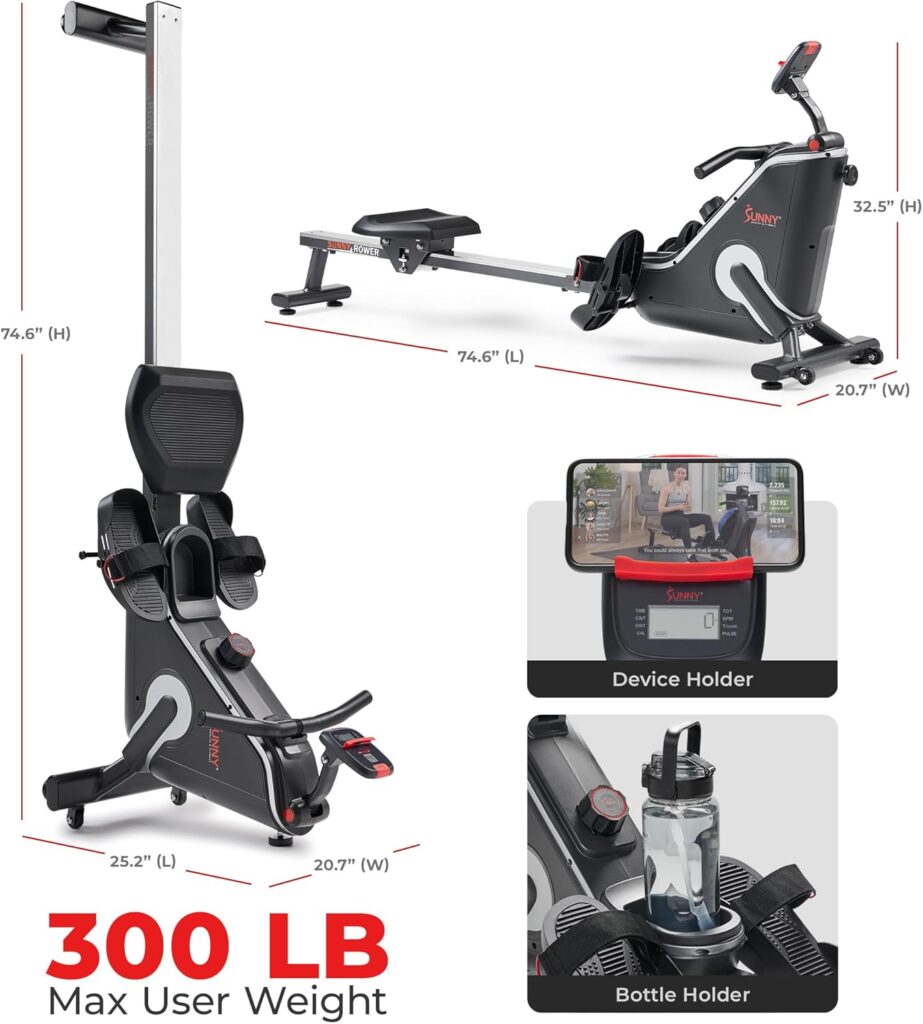 Sunny Health  Fitness Flip  Foldable Rowing Machine for Home w/Extended Slide Rail, Full-Body Workout, Low-Impact, Optional Extra Long Rail, Quiet Rail Cover, Water Motion and Free SunnyFit App Sunny Health  Fitness Flip  Foldable Rowing Machine for Home w/Extended Slide Rail, Full-Body Workout, Low-Impact, Optional Extra Long Rail, Quiet Rail Cover, Water Motion and Free SunnyFit App