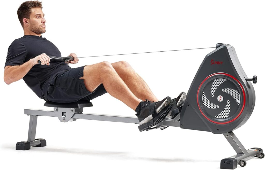 Sunny Health  Fitness Rowing Machine for Low Impact Full Body Workouts Home Training, Flip-able Equipment for EZ-Storage, Optional Magnetic or Air Resistance w/Free SunnyFit App Connection