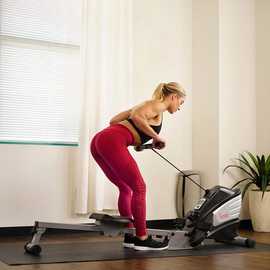 Sunny Health  Fitness Rowing Machine for Low Impact Full Body Workouts Home Training, Flip-able Equipment for EZ-Storage, Optional Magnetic or Air Resistance w/Free SunnyFit App Connection