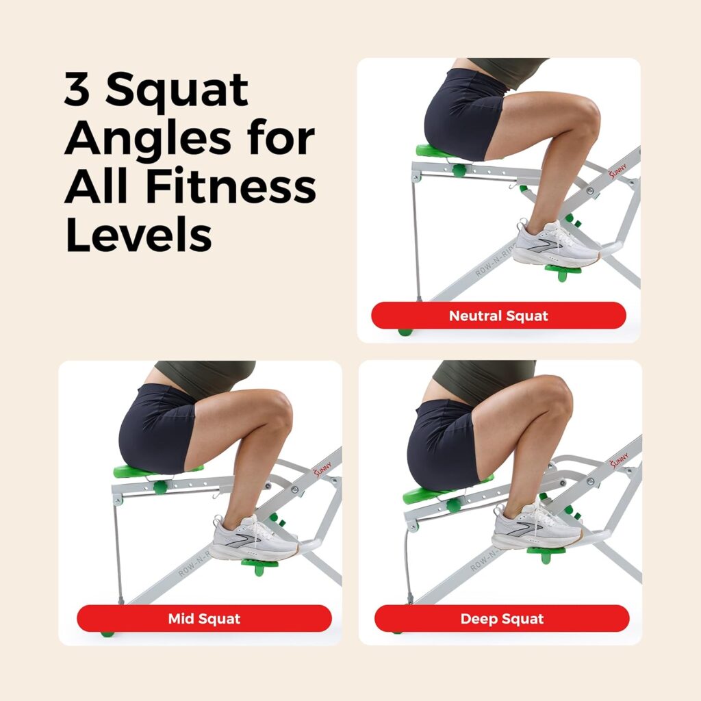 Sunny Health  Fitness Smart Row-N-Ride Glute  Leg Trainer, Foldable Squat Assist Rower with Exclusive SunnyFit App Connection Sunny Health  Fitness Smart Row-N-Ride Glute  Leg Trainer, Foldable Squat Assist Rower with Exclusive SunnyFit App Connection