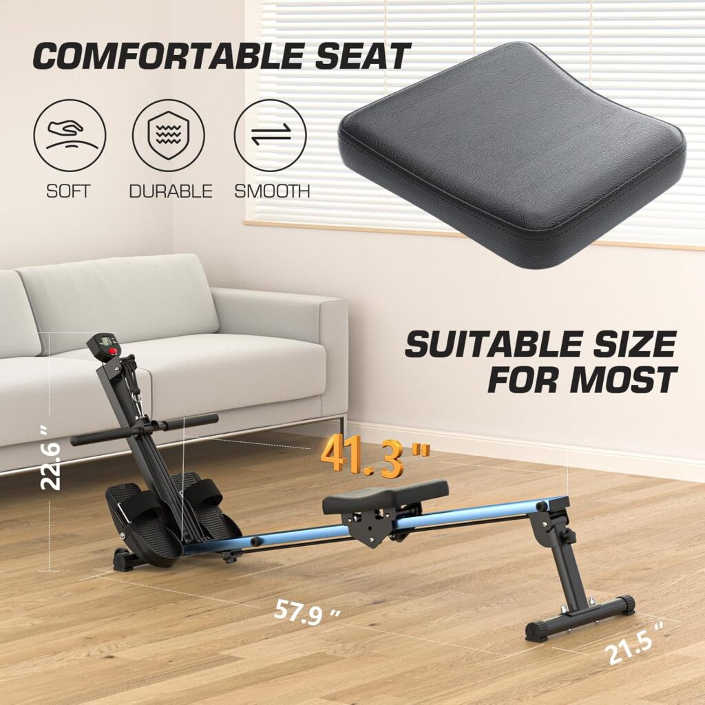 Rowing Machine Foldable, Rower Machines for Home Use with LCD Monitor  Comfortable Seat Cushion, Folding Rowing Machine for Home Exercise